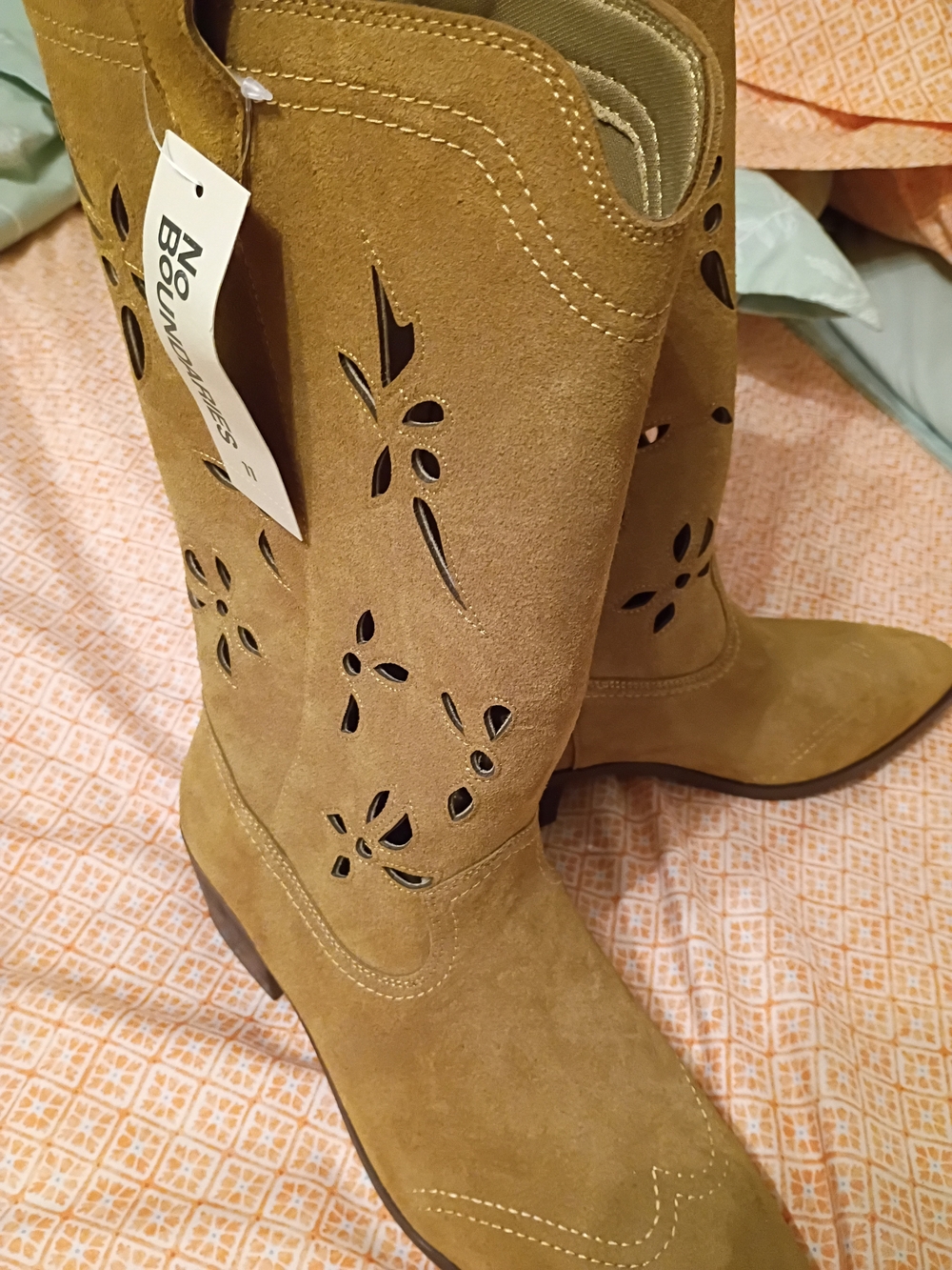 Women's Suede Western Knee-High Boots - Tan